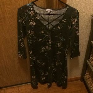 Brand new Gray flower and thin long sleeve dress